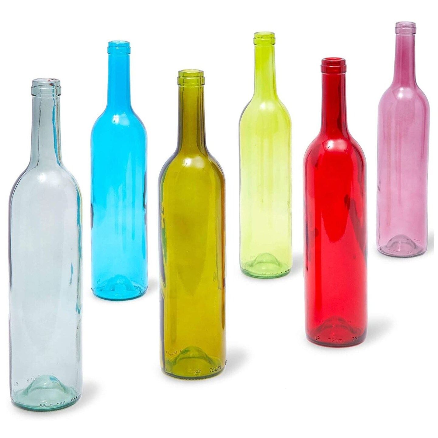 6 Pack Decorative Colored Wine Bottles for Home Decor, 750ml Empty Glass Containers in 6 Assorted Colors (2.8 x 12.75 In)