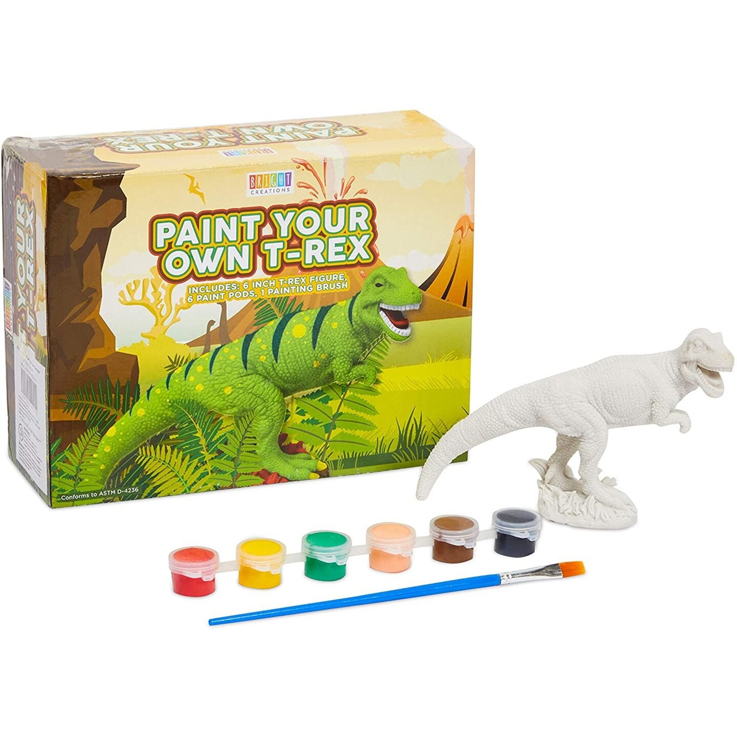 Paint Your Own Dinosaur Kit for Kids Crafts, Includes 6 Pods, T-Rex Themed Figure & Painting Brush