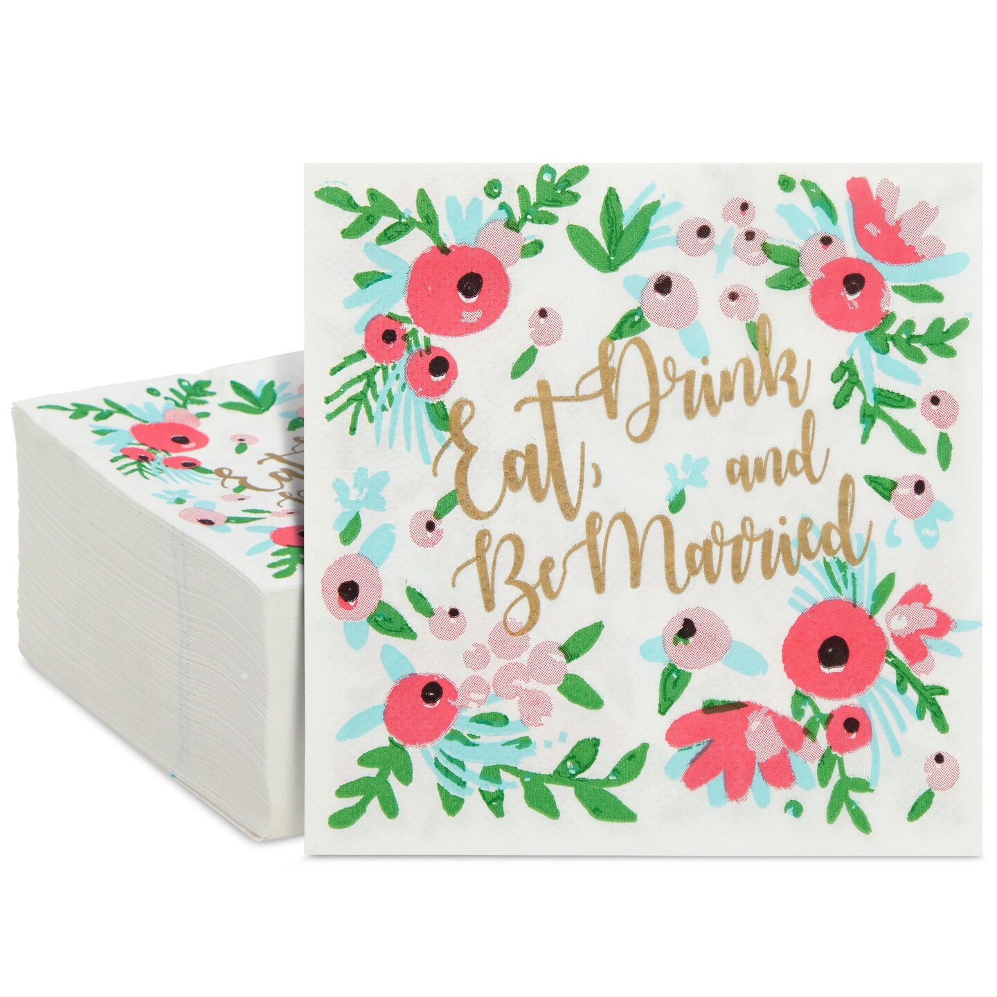 100 Pack Eat, Drink, and Be Married Cocktail Napkins for Engagement Party, Wedding Brunch (5x5 In)