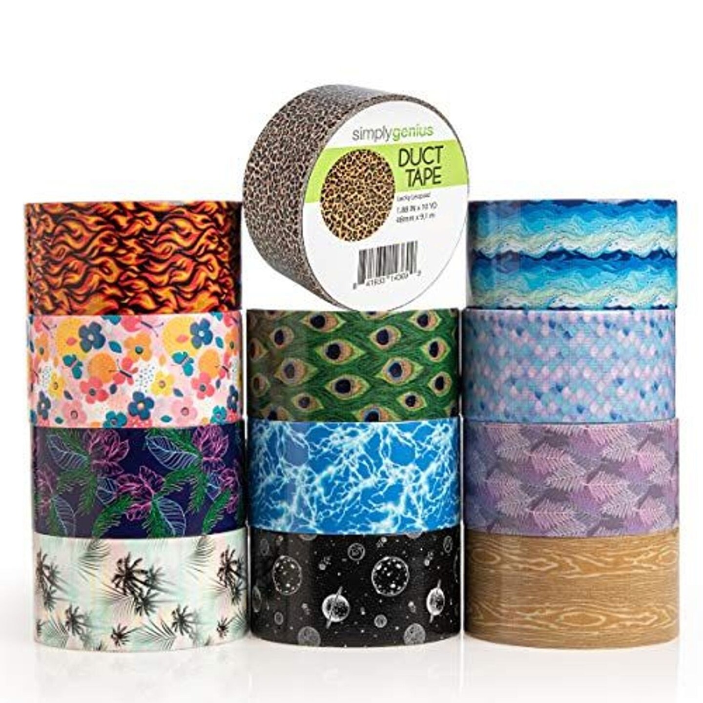 Simply Genius 12 Pack Bulk Art & Craft Duct Tapes, Heavy Duty, 1.8 in x 10 yards, Craft Supplies for Kids & Adults, Colorful Tape for DIY, Craft & Home Improvement, Nature Patterns