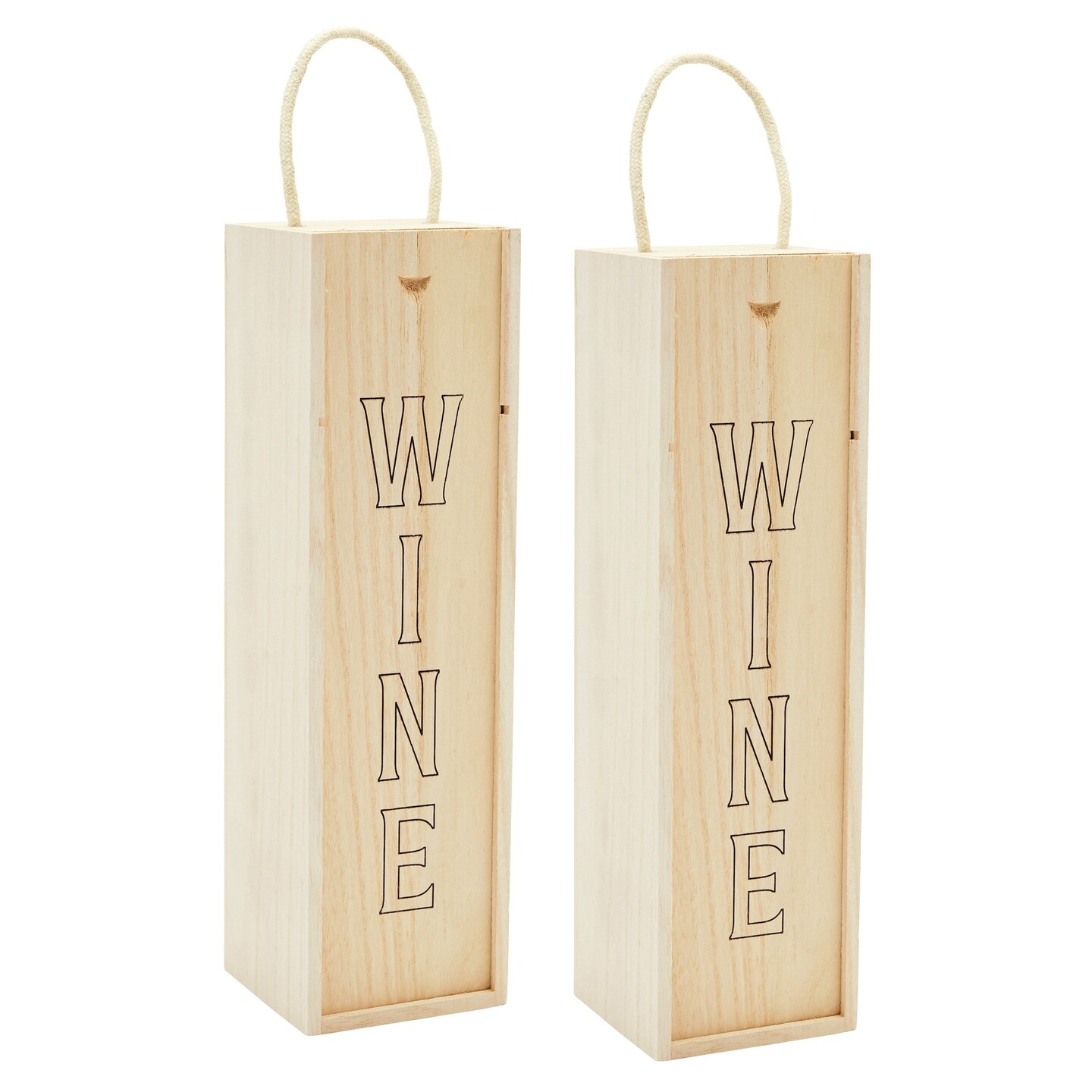2 Pack Wooden Wine Crate with Handle, Paulownia Wood Gift Boxes with Sliding Lid for Housewarming Party