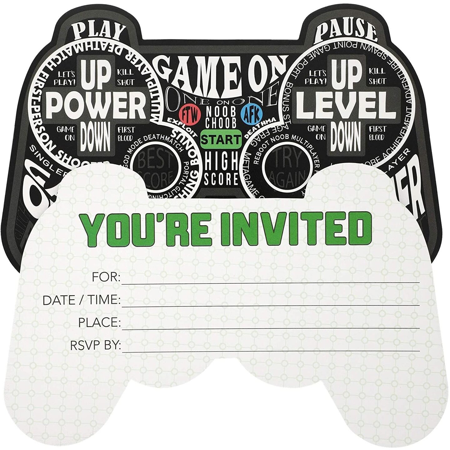 24 Pack Video Game Party Invitations with Grey Envelopes for Boy&#x27;s Birthday Party, Fill-In Design (5 x 7 In)