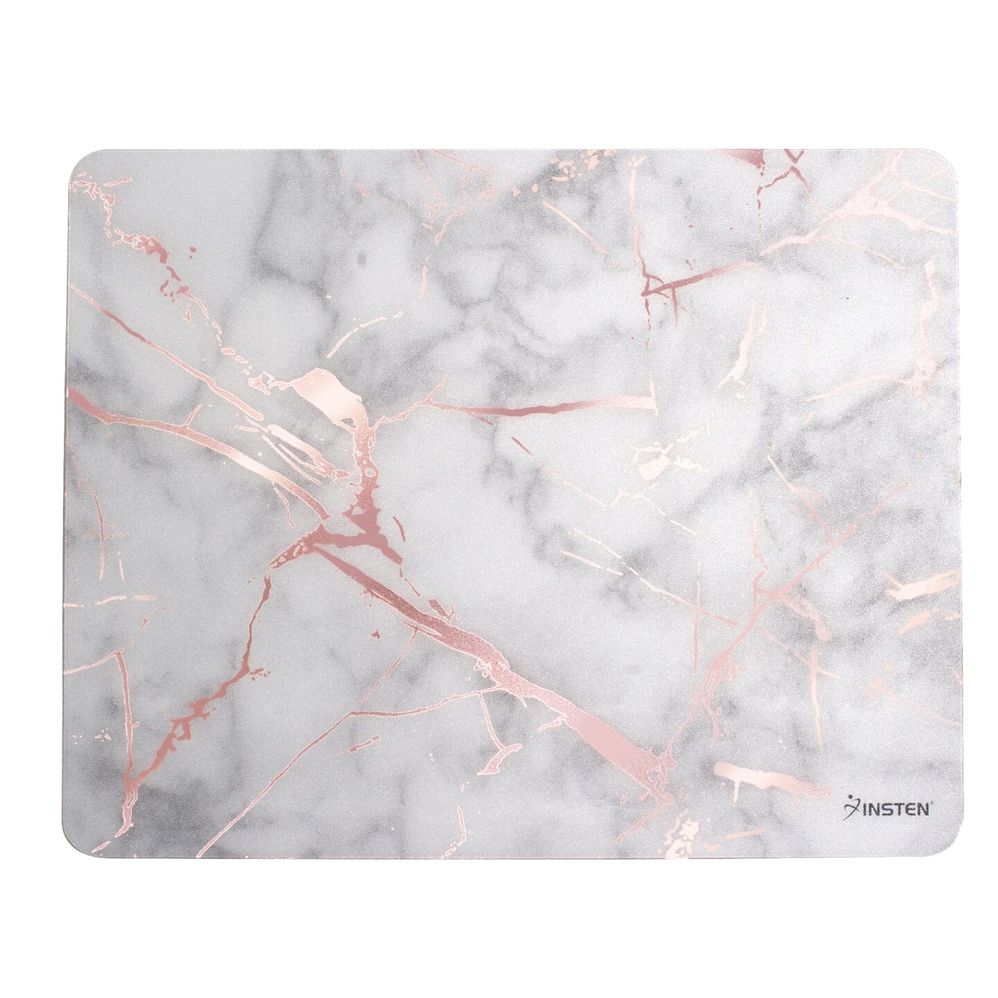 Insten Marble Mouse Pad for Computer Desk High Quality Ultra Thin Reflective Non Slip - White/Rose Gold