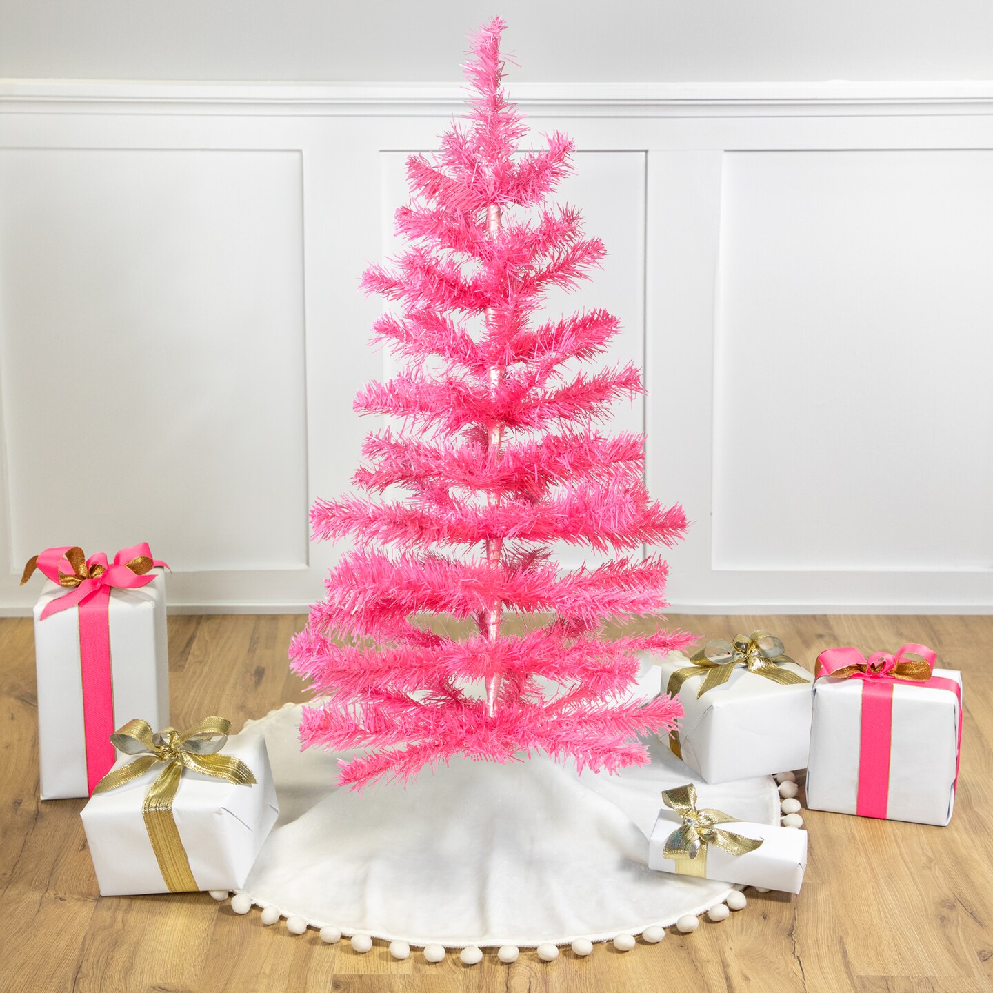 Northlight Artificial Tinsel Christmas Tree - 3&#x27; - Pink - Unlit