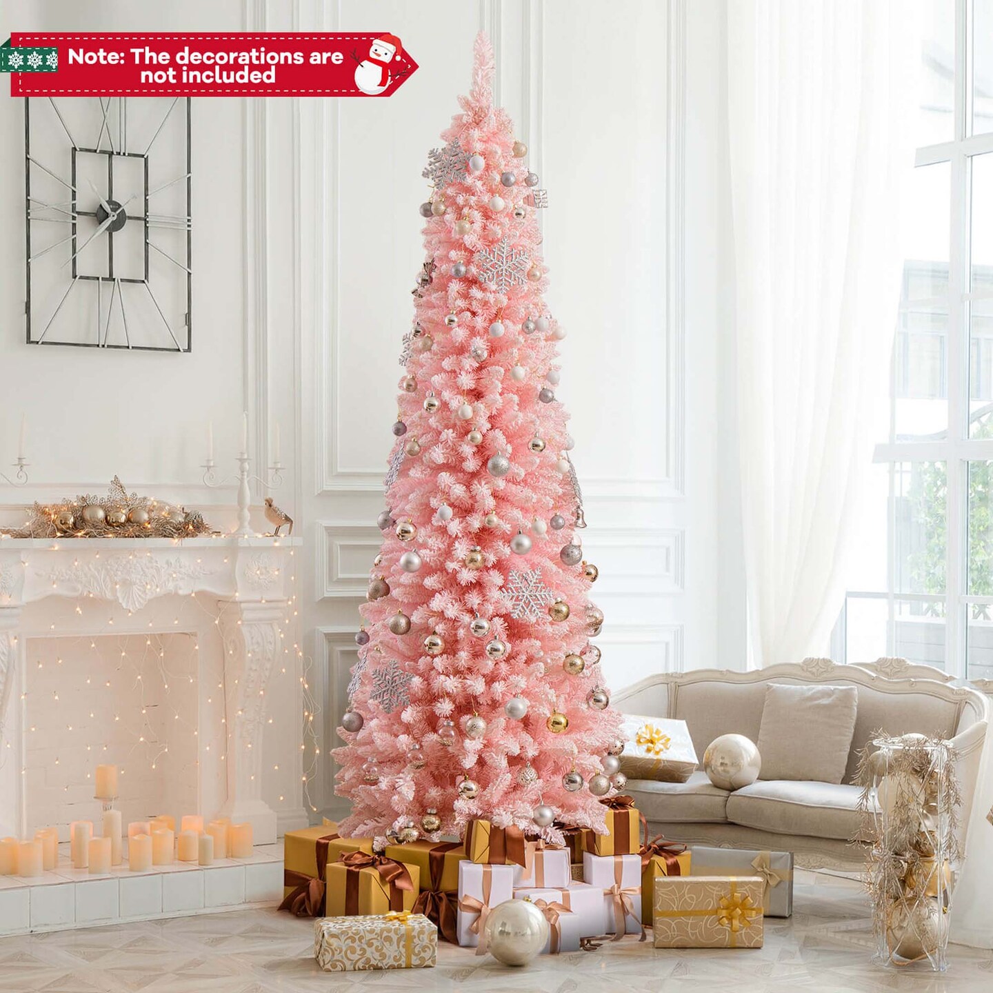 Costway 5/6/7/8 FT Artificial Pink Christmas Tree with 328/460/635/1000 Branch Tips Folding Metal Stand