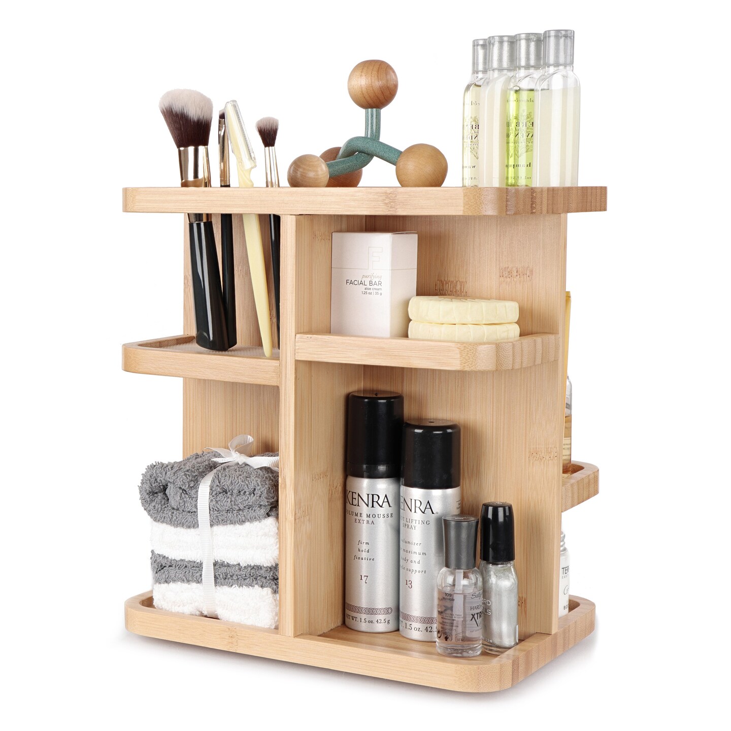 7Penn Bamboo Bathroom Cosmetic Organizer Tower - 11in Rotating Makeup Display