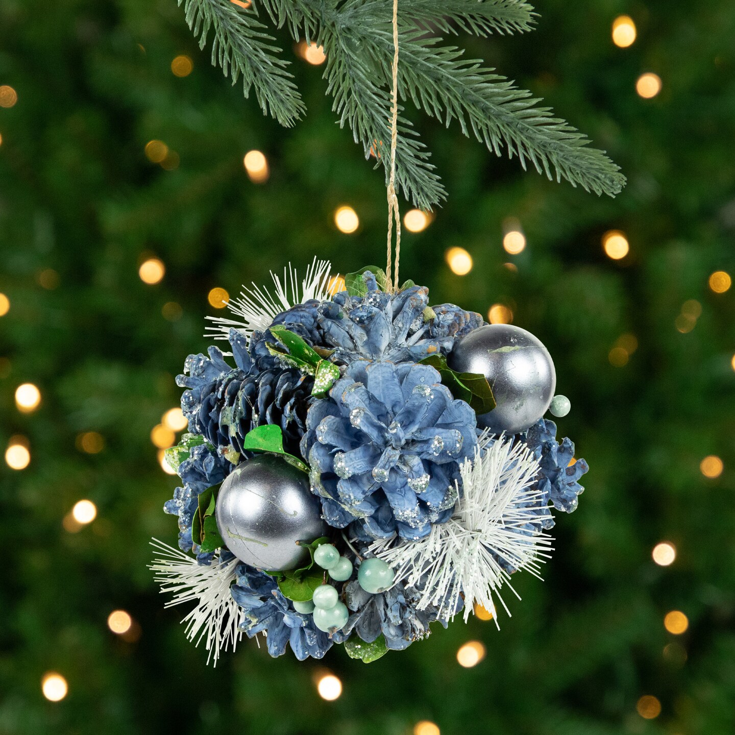 Northlight Frosted Pinecone and Berries Christmas Ball Ornament - 5.5" - Blue