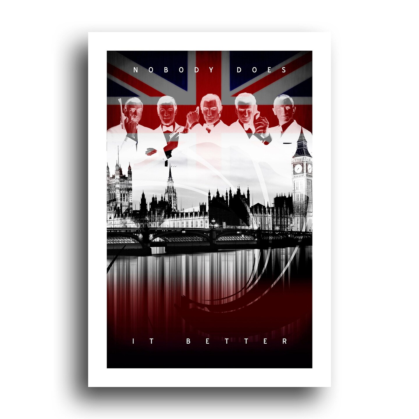 James Bond Poster 007 Art Print Sean Connery Roger Moore Timothy Dalton Pierce Brosnan Daniel Craig Wall Decor