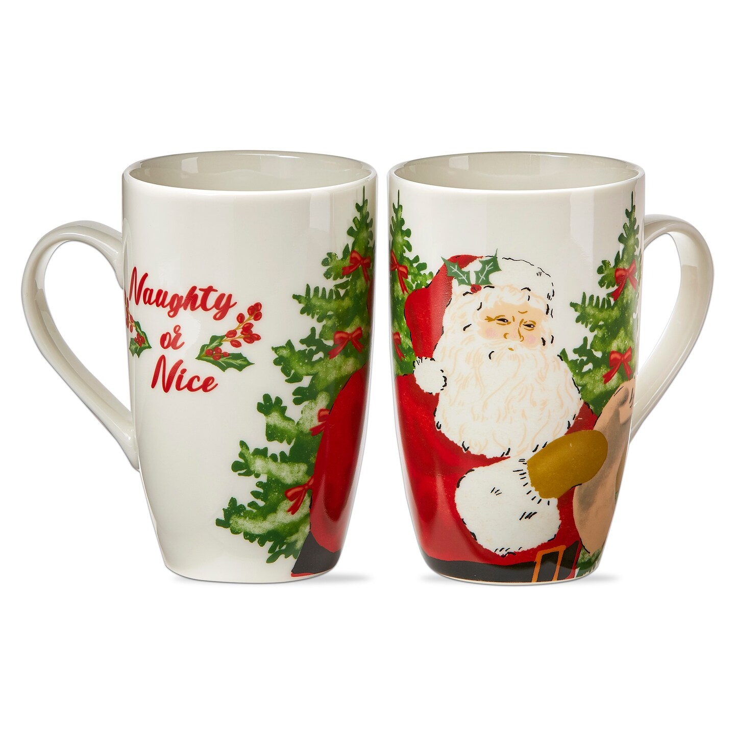 16oz. &#x22;Naughty Or Nice&#x22; Script Vintage Santa &#x26; Christmas Tree Drinking Mug