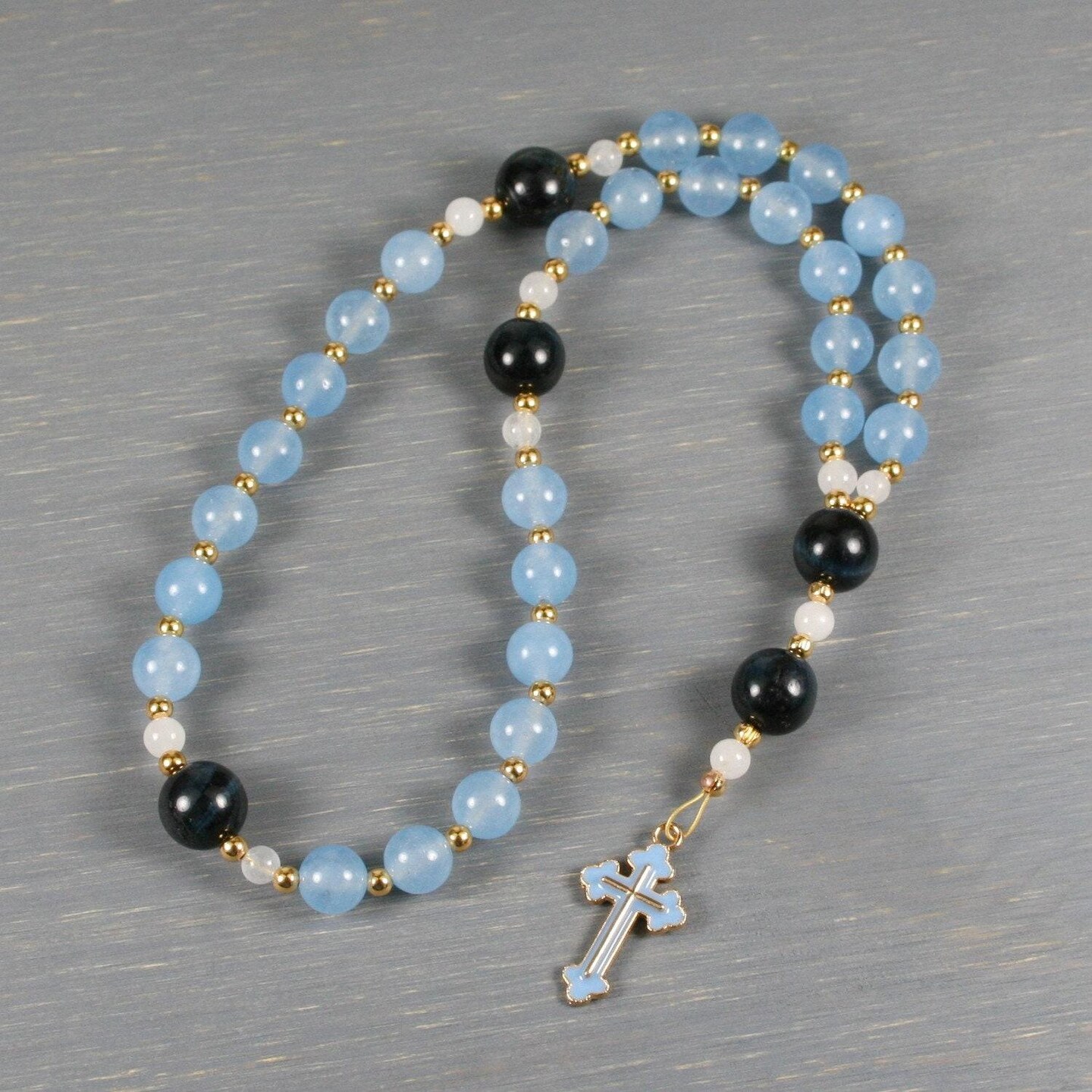 Handmade popular Rosary, 10mm Robin Egg blue mix jade bead