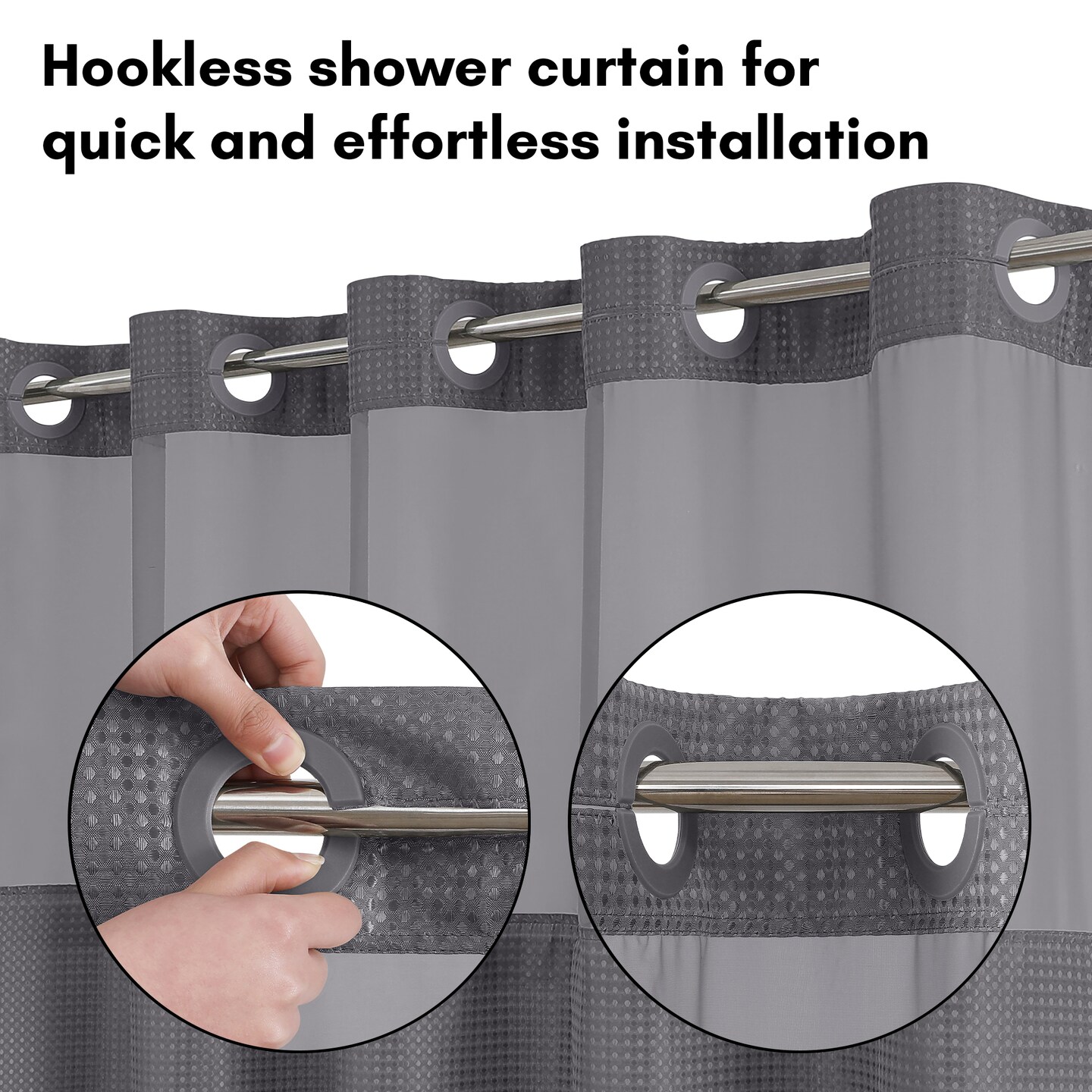 Americanflat 72x75 Hookless Waffle Pattern Shower Curtain - Water-Resistant Long Shower Curtain with Sheer Panel, Snap-In Liner, and Grommets