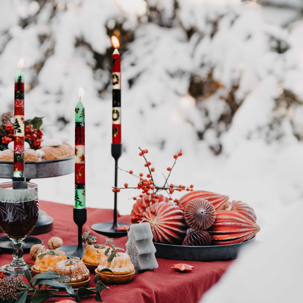 Set of 3 Tall Hand Painted Candles Decorative Taper Candles Gift Boxed