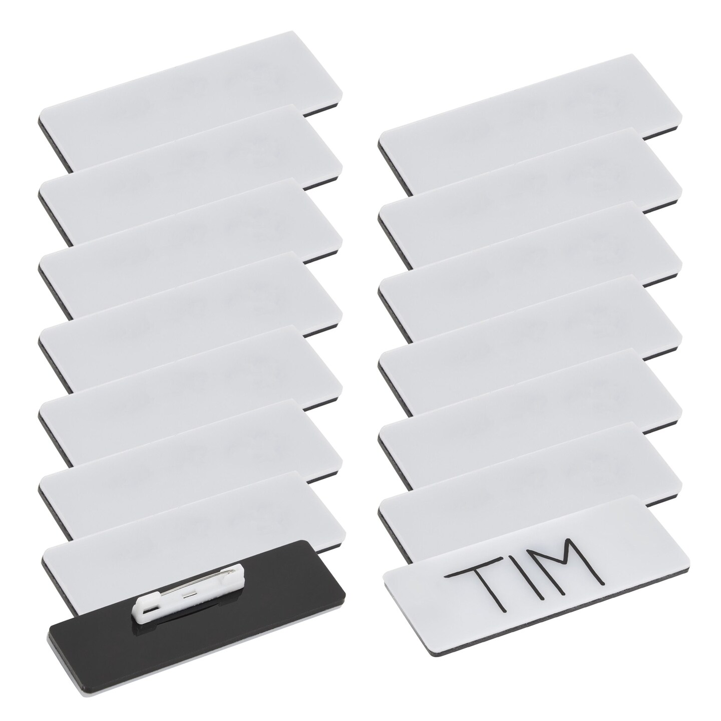 15-Pack Blank Name Tag Pin Badges, 1 x 3 inch White Blank Name Tags for Personalized Employee ID Badges, Custom Personnel Labels for DIY, Students, School and Office