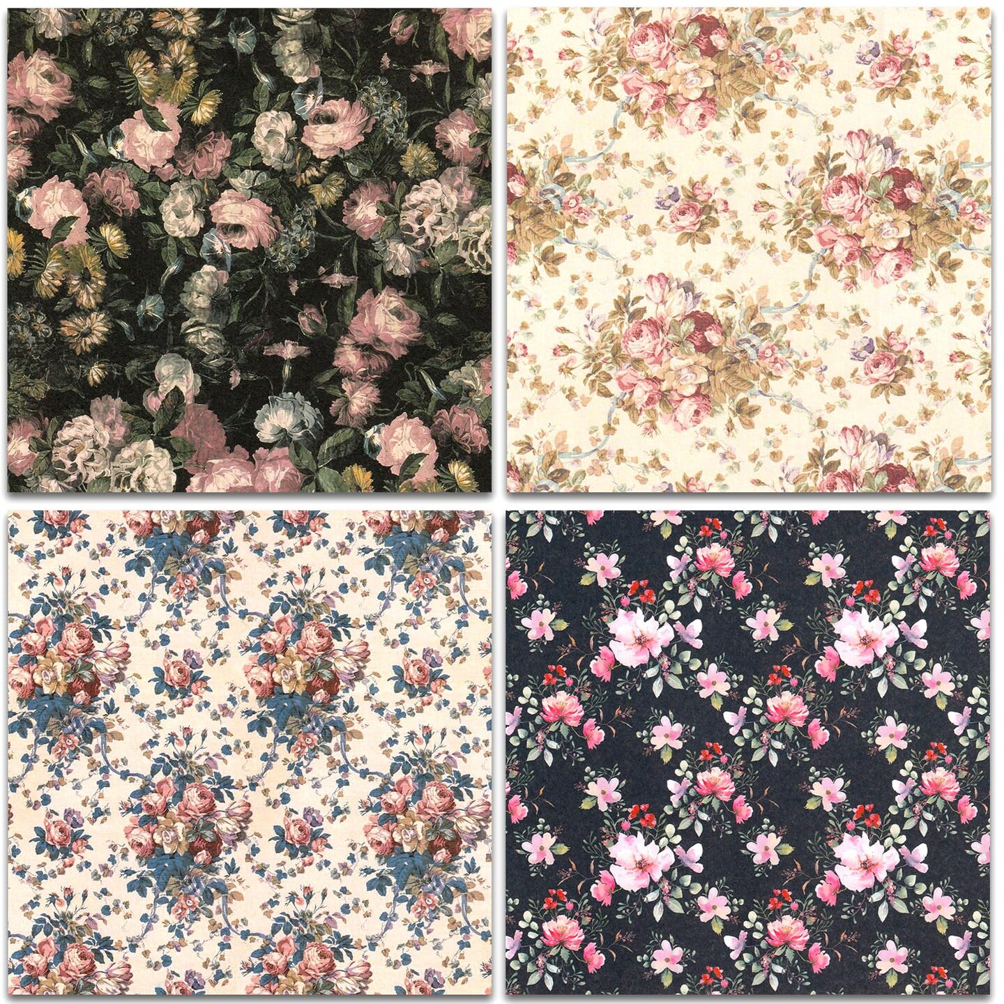 Scrapbook Paper Pack 6x6, 24 Sheets Vintage Scrapbooking Paper Floral Paper One Single-Side Decopodge Paper Supplies For Layout Junk Journal Card-Making Decorative Background Ephemera