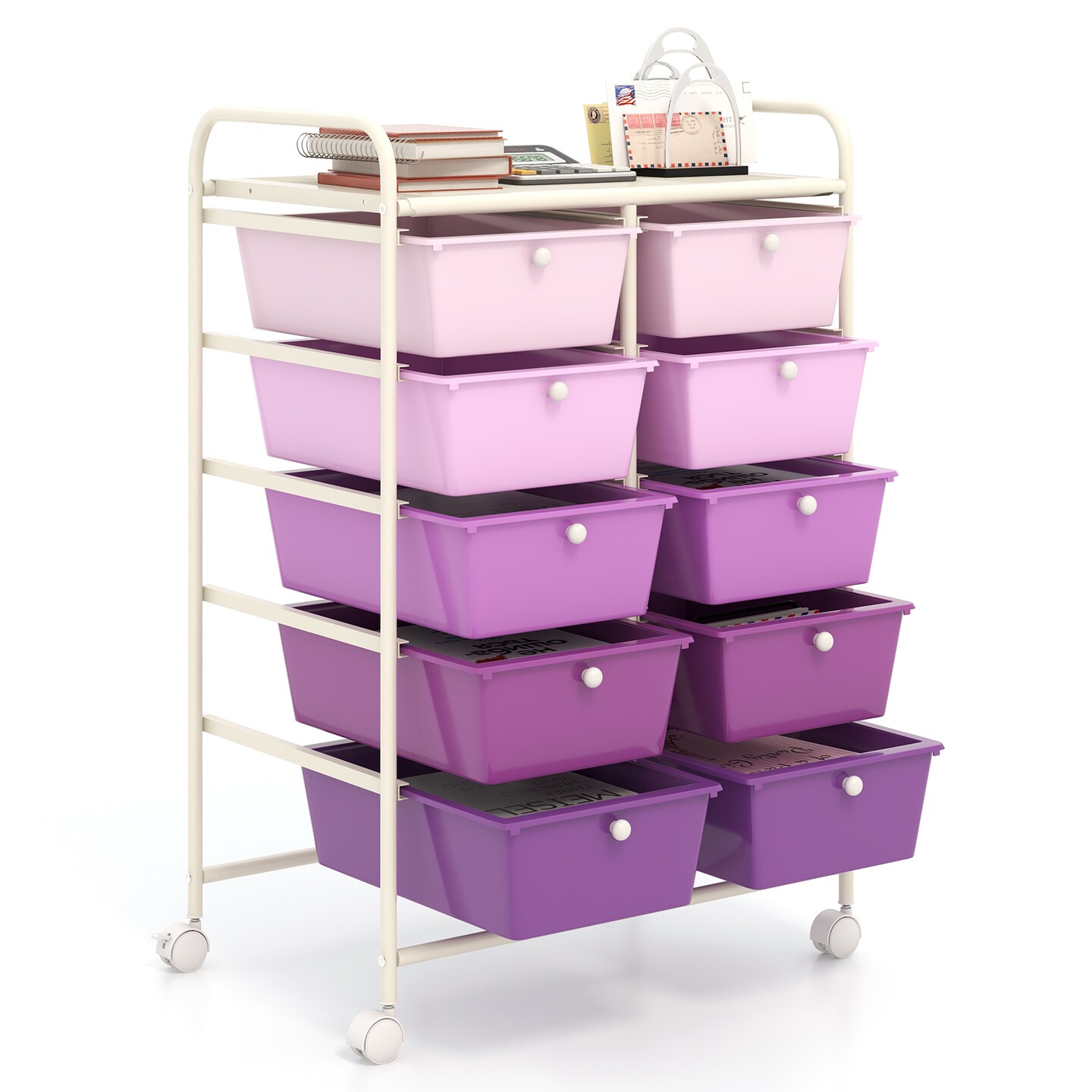 Rolling Storage Organizer Cart with 10 Drawers and Mesh Top Shelf