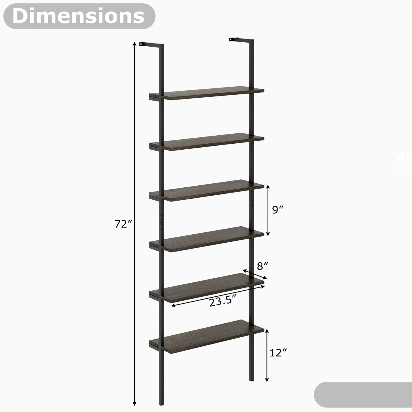 Wall Mounted 6-Tier Ladder Shelf for Books, Plants and Home Organization