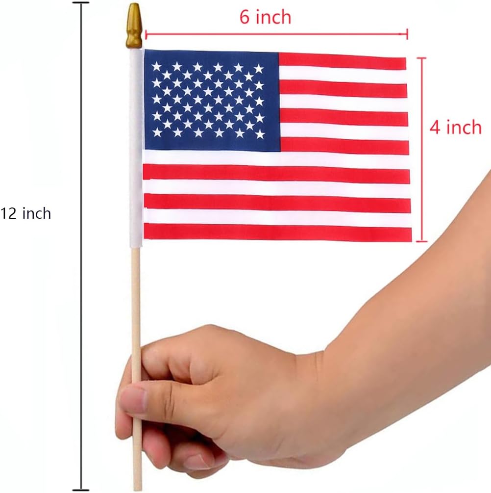 6 Pcs 4x6 Inch American Flags on Stick, Mini Handheld US Flags with Solid Wooden Pole Safety Spear Top for Yard Sign, Memorial Day, Independence Day Decorations, Parade, Patriotic Decorations