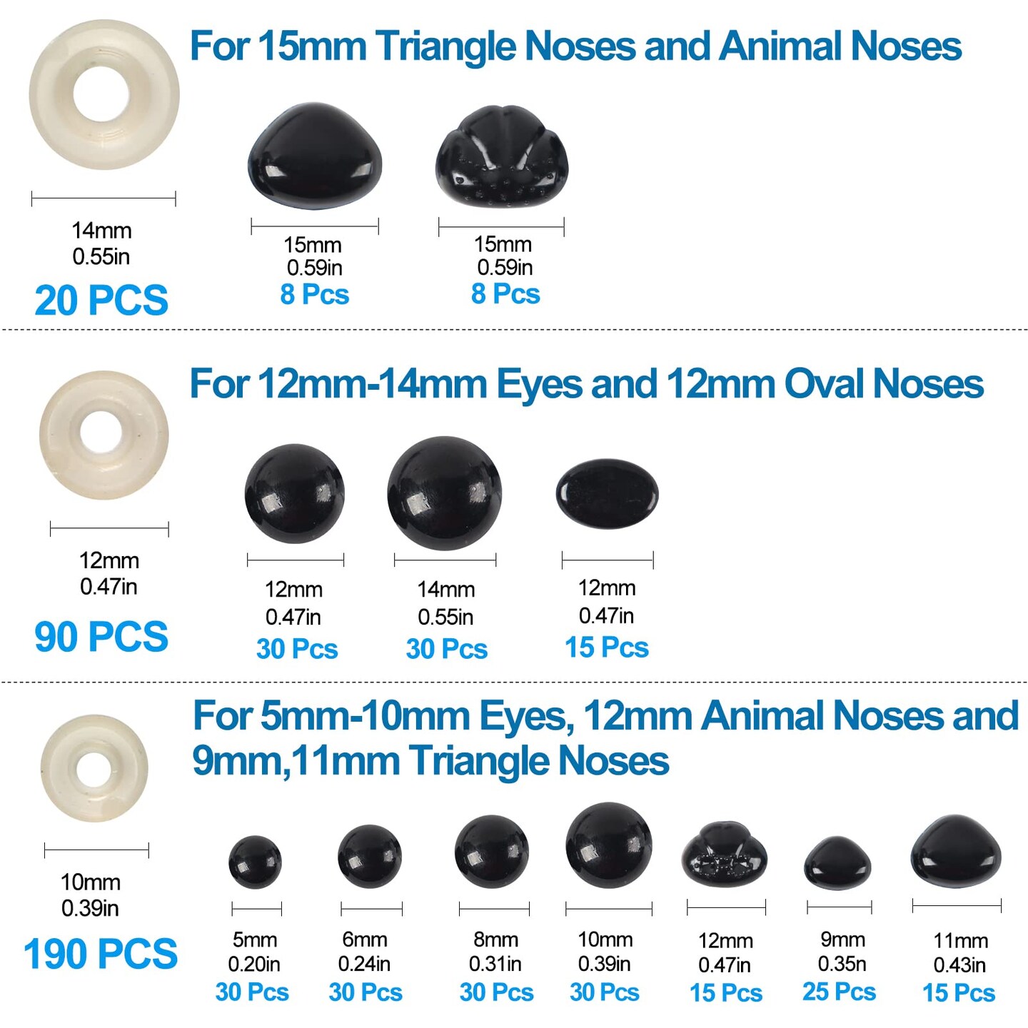 566PCS Safety Eyes and Noses for Amigurumi, Stuffed Crochet Eyes with Washers, Craft Doll Eyes and Nose for Teddy Bear, Crochet Toy, Stuffed Doll and Plush Animal (Various Sizes)&#x26; Organizer Storage Tote Bag