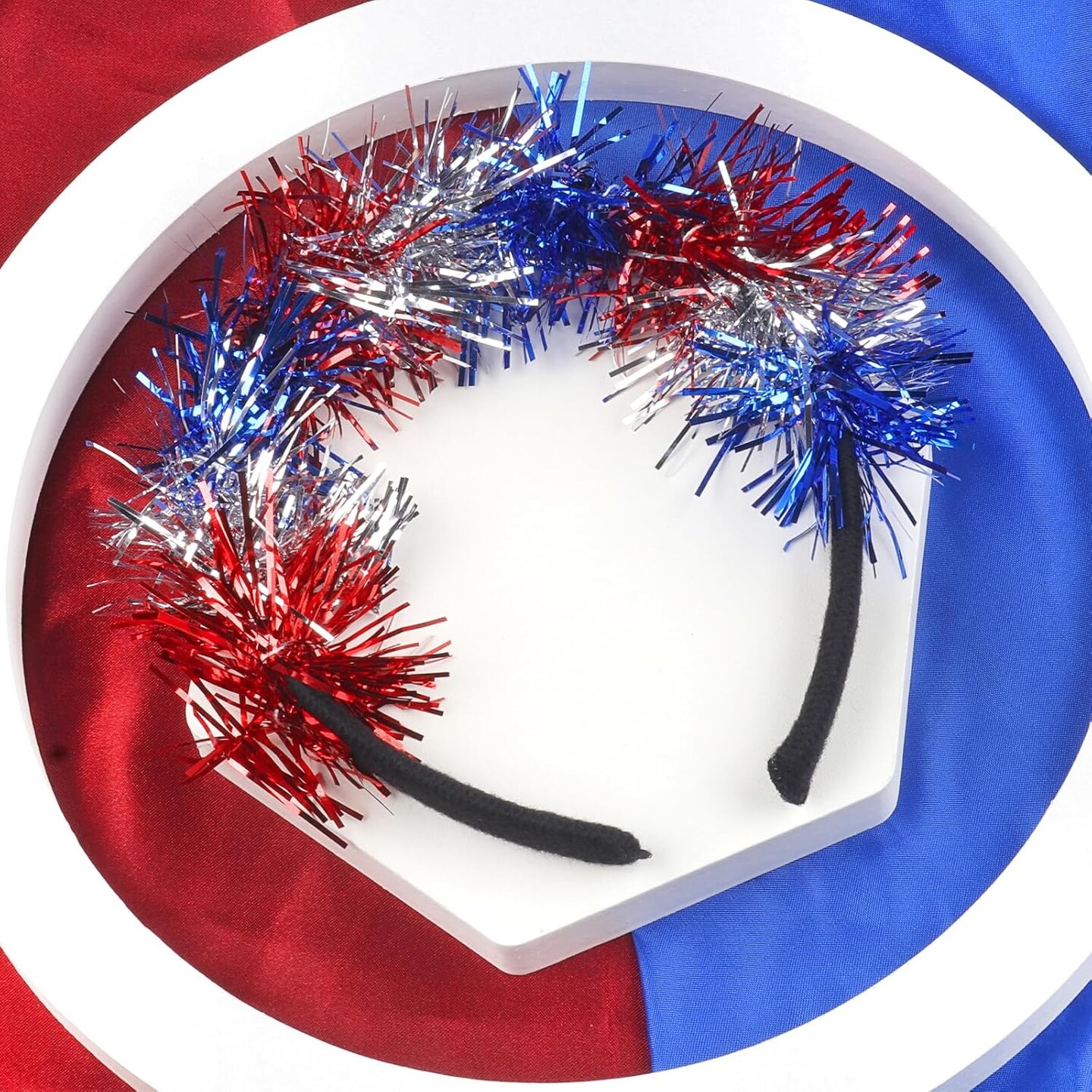 4th of July Headband Patriotic Hair Hoop Head Boppers Red White Blue Glitter Tinsel Headband for Women Girls Flashing Design Independence Day Hair Accessories for Veteran&#x27;s Day and Memorial Day