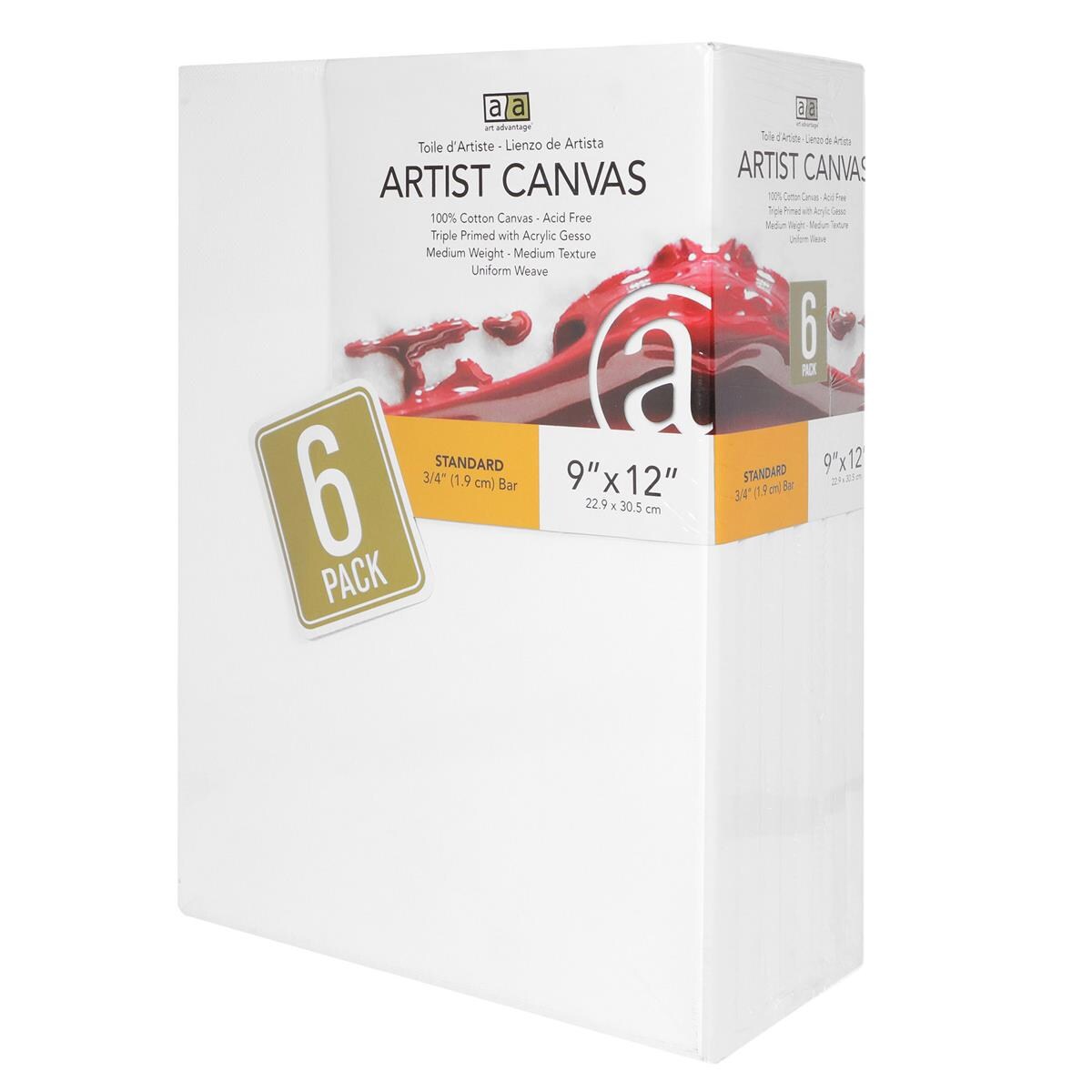 Art Advantage Artist Canvas Visual Edge 9x12, 6pc, Stretched Canvas for Painting, Blank Canvas for Acrylics &#x26; Oils, Canvases for Artists, Professional Pre-Stretched Canvas