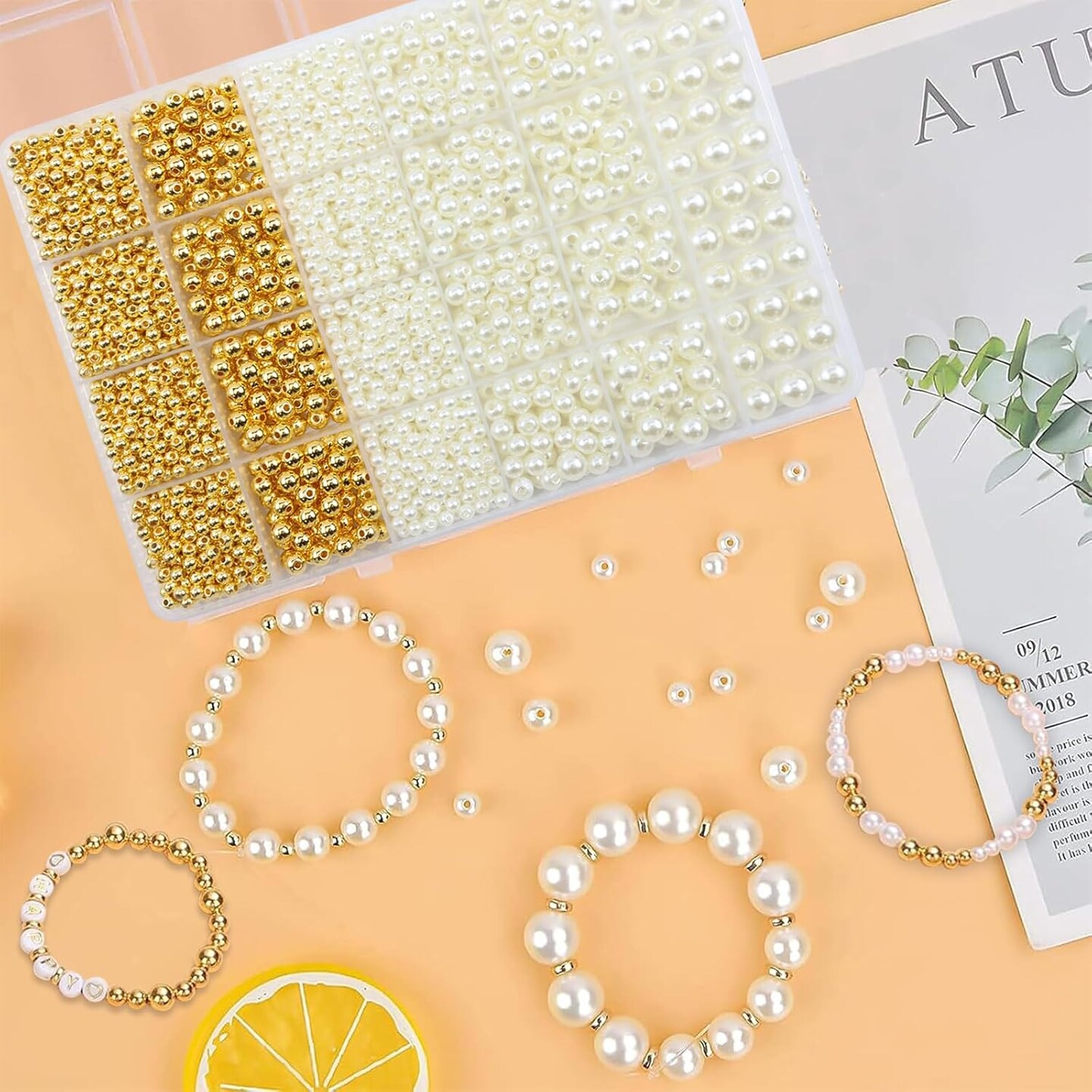 2136PCS Beads for Bracelets Pearl Bracelet Making Kit Friendship Bracelet Kits Bracelet Bead Kits Small Pearl Beads and Gold Beads Beading Kit for Bracelets Jewelry Making Kit