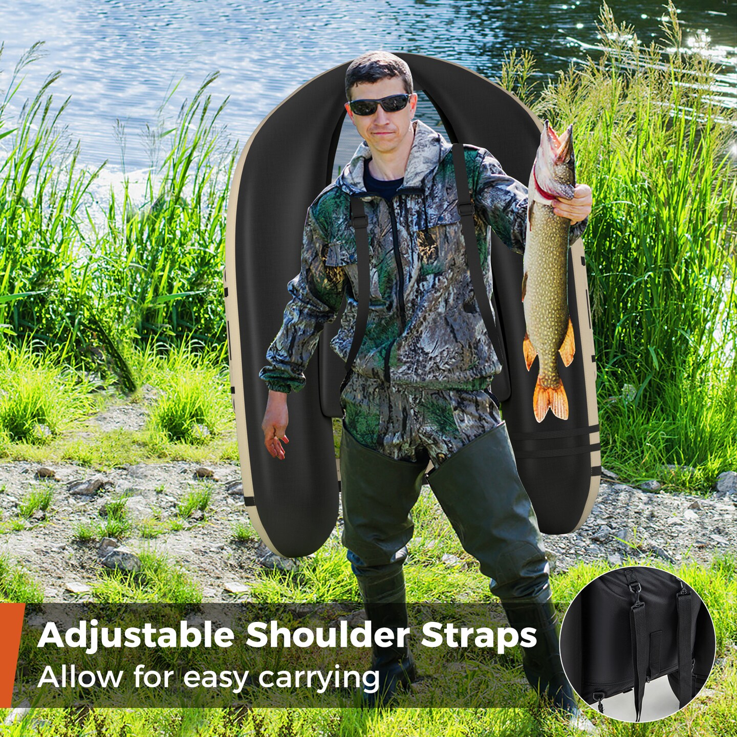 Inflatable Fishing Float with Adjustable Straps &#x26; Storage Pockets