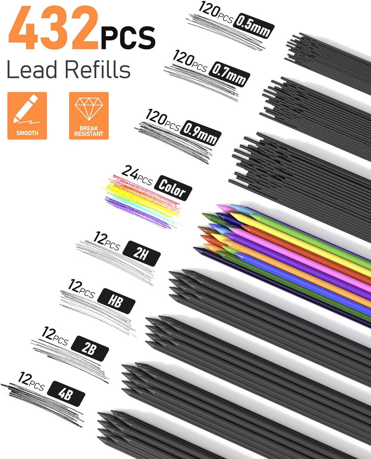 25PCS Art Mechanical Pencil Set with Case, 3PCS Metal Artist Lead Pencil 0.5, 0.7, 0.9 mm &#x26; 3PCS 2mm Holder (HB 2H 2B 4B Color) with 432PCS Graphite Lead Refills for Drawing Sketching