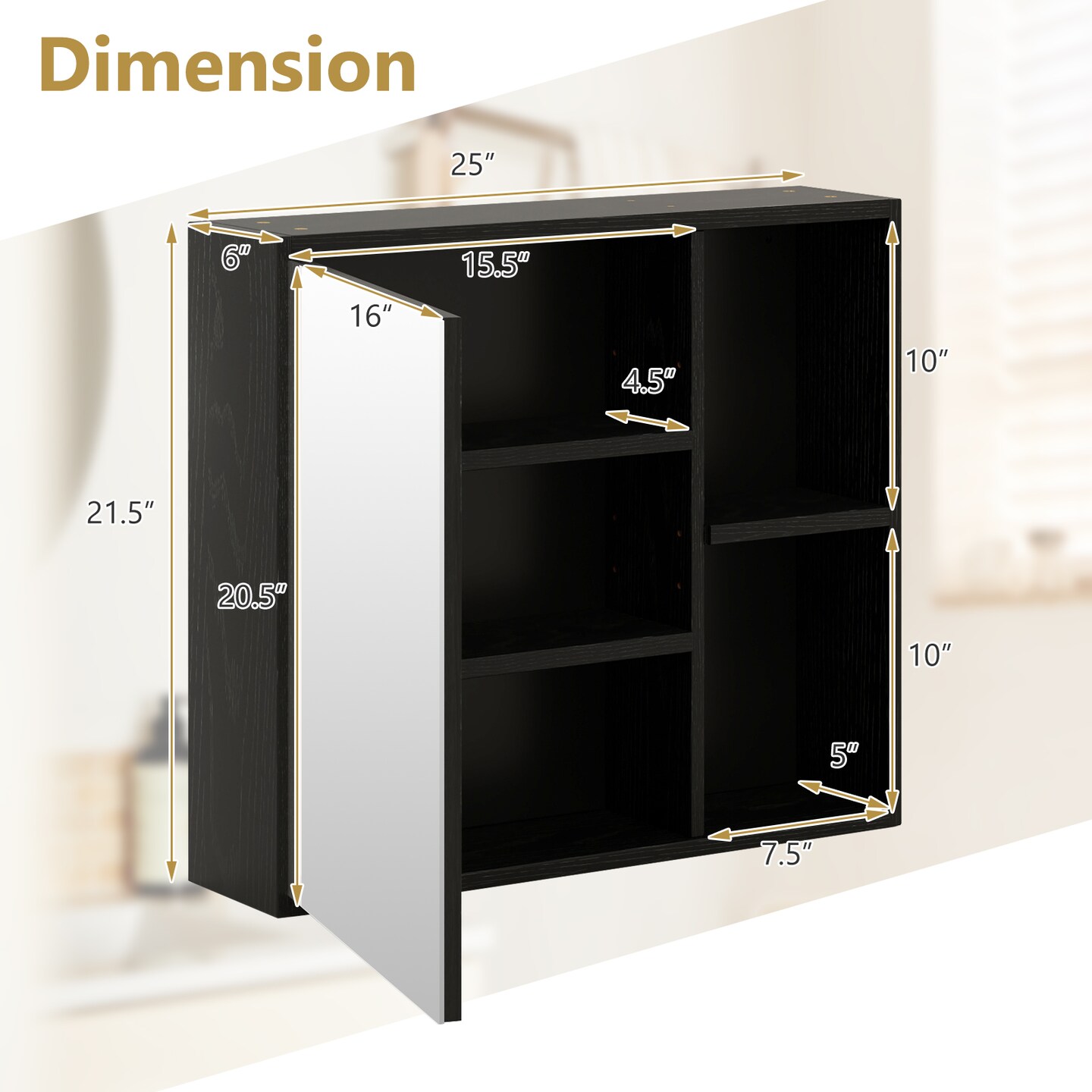 Wall Mounted Bathroom Medicine Cabinet with Single Mirror Door and 2 Inside Adjustable Shelves