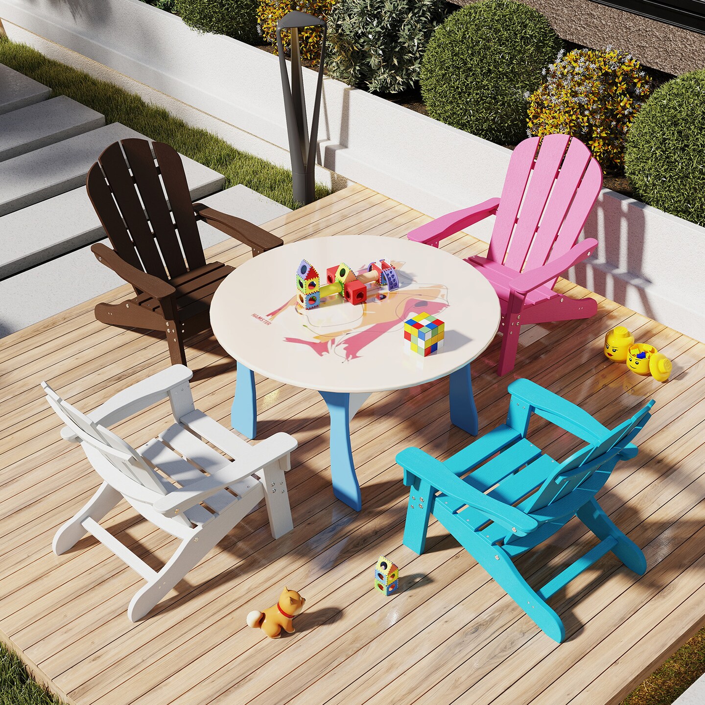 HDPE Kid&#x27;s Adirondack Chair with High Backrest and Armrests Perfect Use for All Seasons