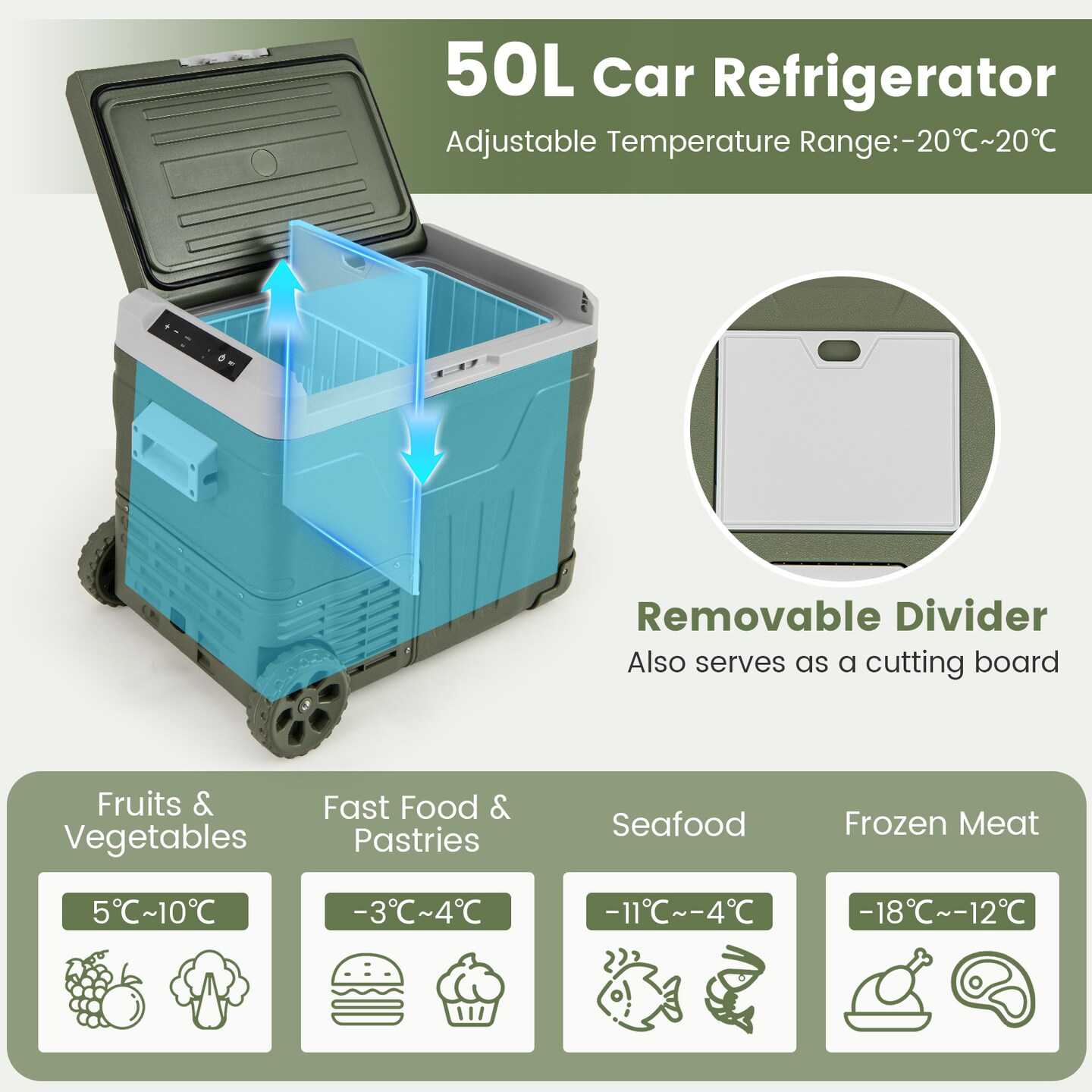 12 Volt Car Refrigerator Portable Car Fridge with Adjustable Range and LCD Touch Control Panel