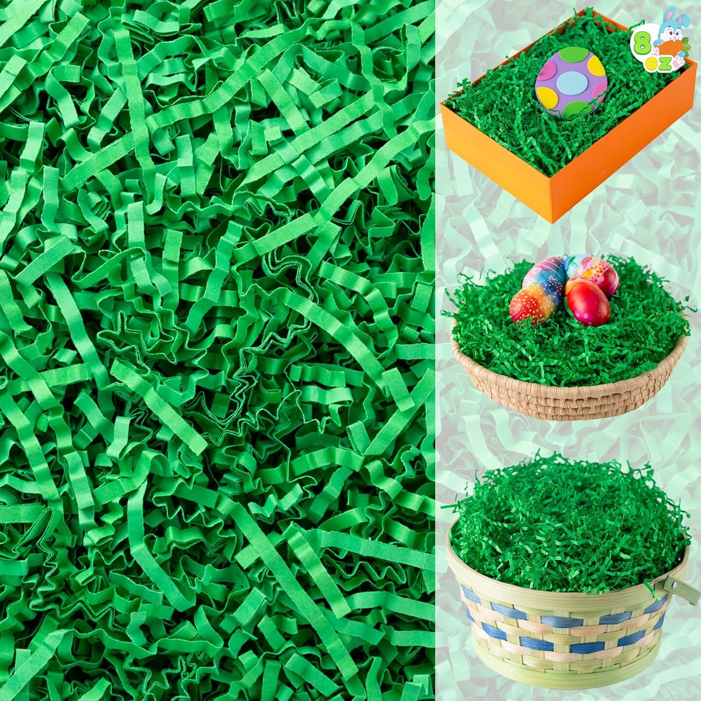 8oz Easter Grass, Pure Dark Green Recyclable Paper Grass