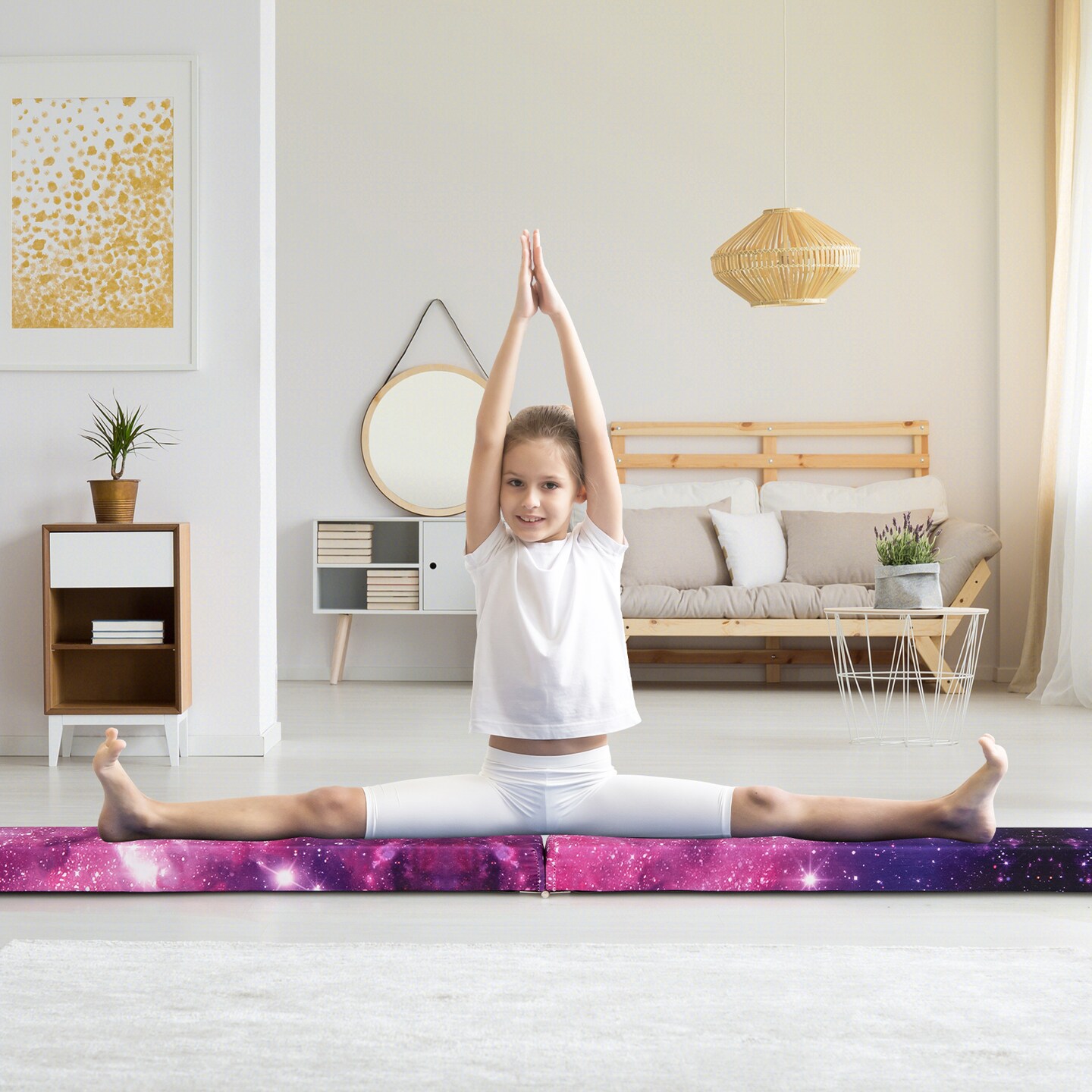 8 Feet Portable Folding Gymnastic Balance Beam with Solid Wood Base Ideal for Walkover or Cartwheel