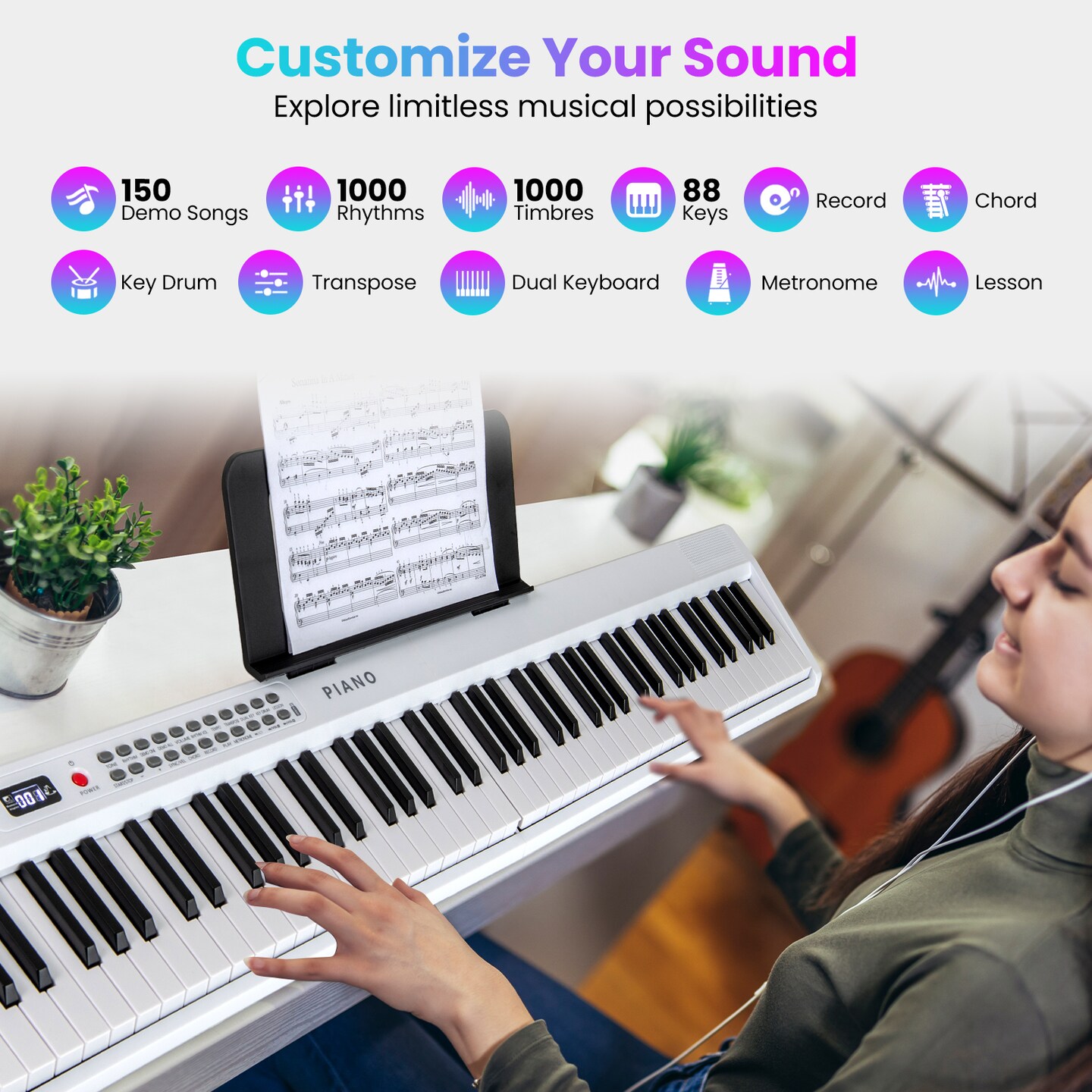 88 Key Foldable Electronic Keyboard Piano with Wireless MIDI Suitable for Kids, Teenagers and Adult