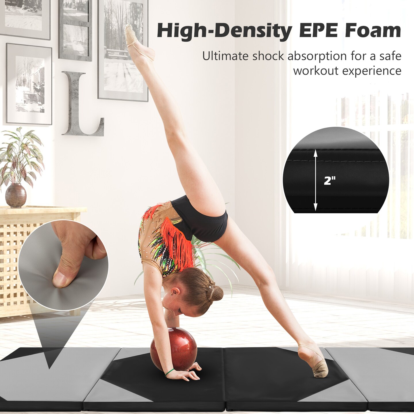 10-Feet Long Folding Exercise Mat with Waterproof PU Leather Cover Perfect for Stretches and Routines