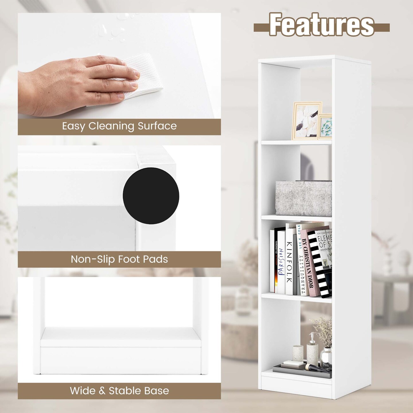 Costway 56'' Tall Bookcase, Freestanding Bookshelf with 4 Open Cubes