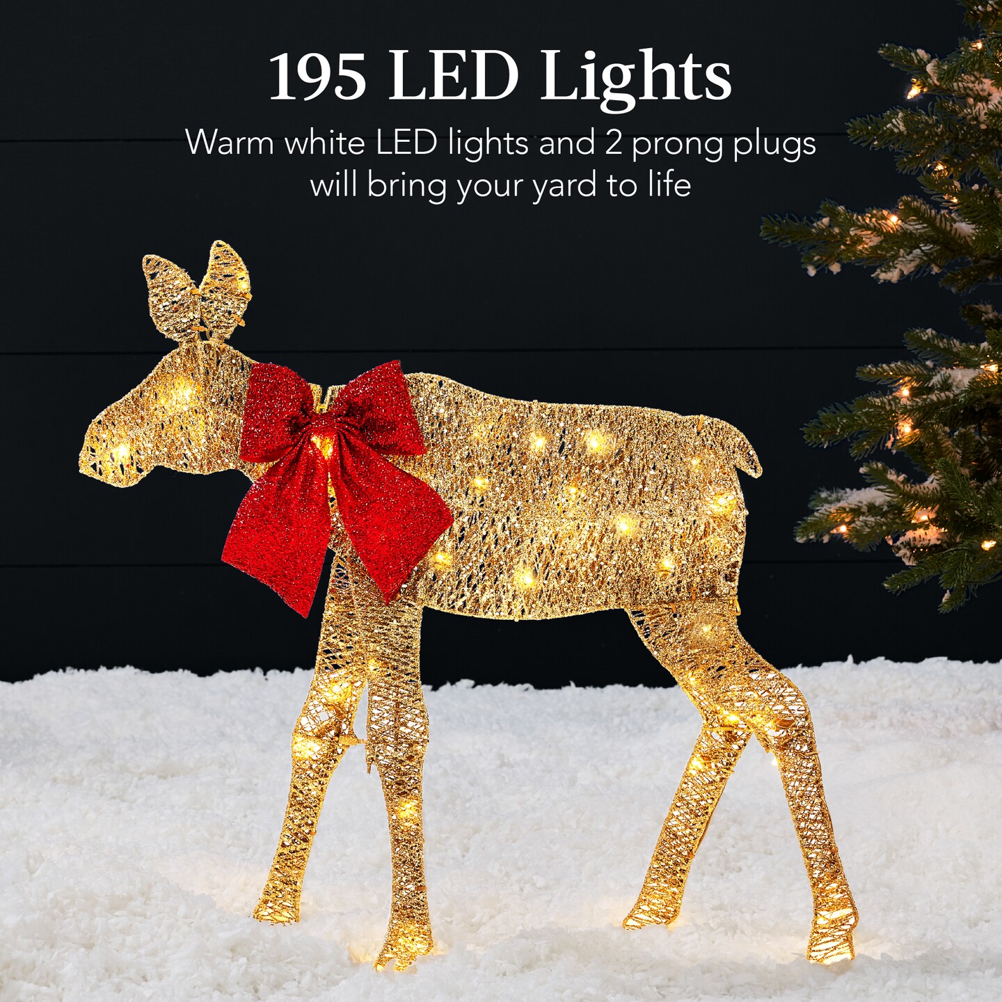 Best Choice Products 4ft 3-Piece Lighted 2D Christmas Moose Set Outdoor D&#xE9;cor w/ 195 LED Lights, Stakes