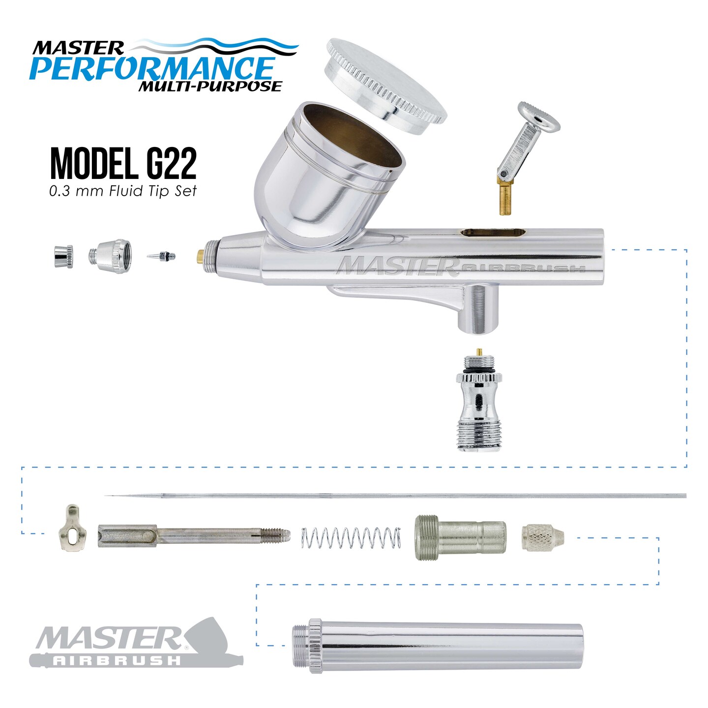 Master Performance G22 Airbrush Kit with Master Black Mini Portable Compressor C16-B &#x26; Air Hose