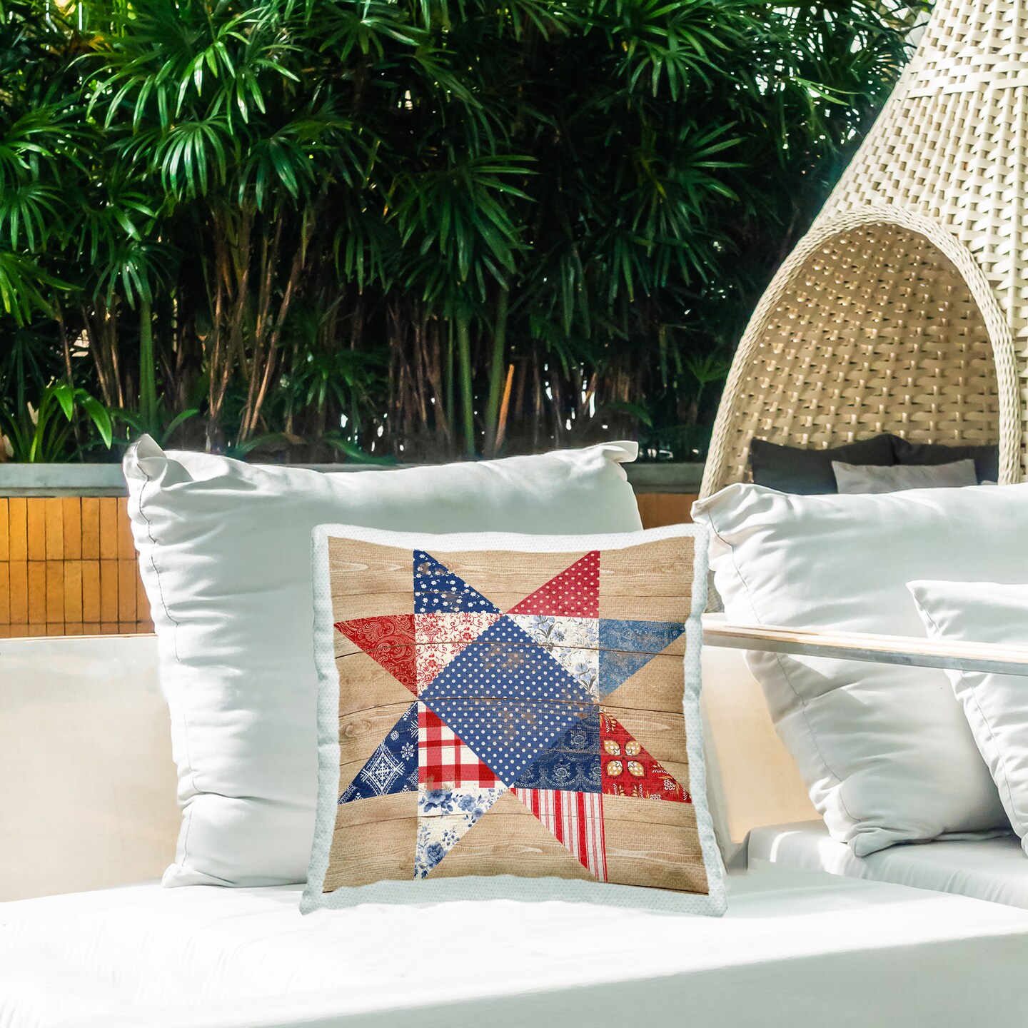 Stupell Industries Rustic Americana Quilt Pattern Outdoor Printed Pillow design by Susan Arnot, 18 x 7 x 18