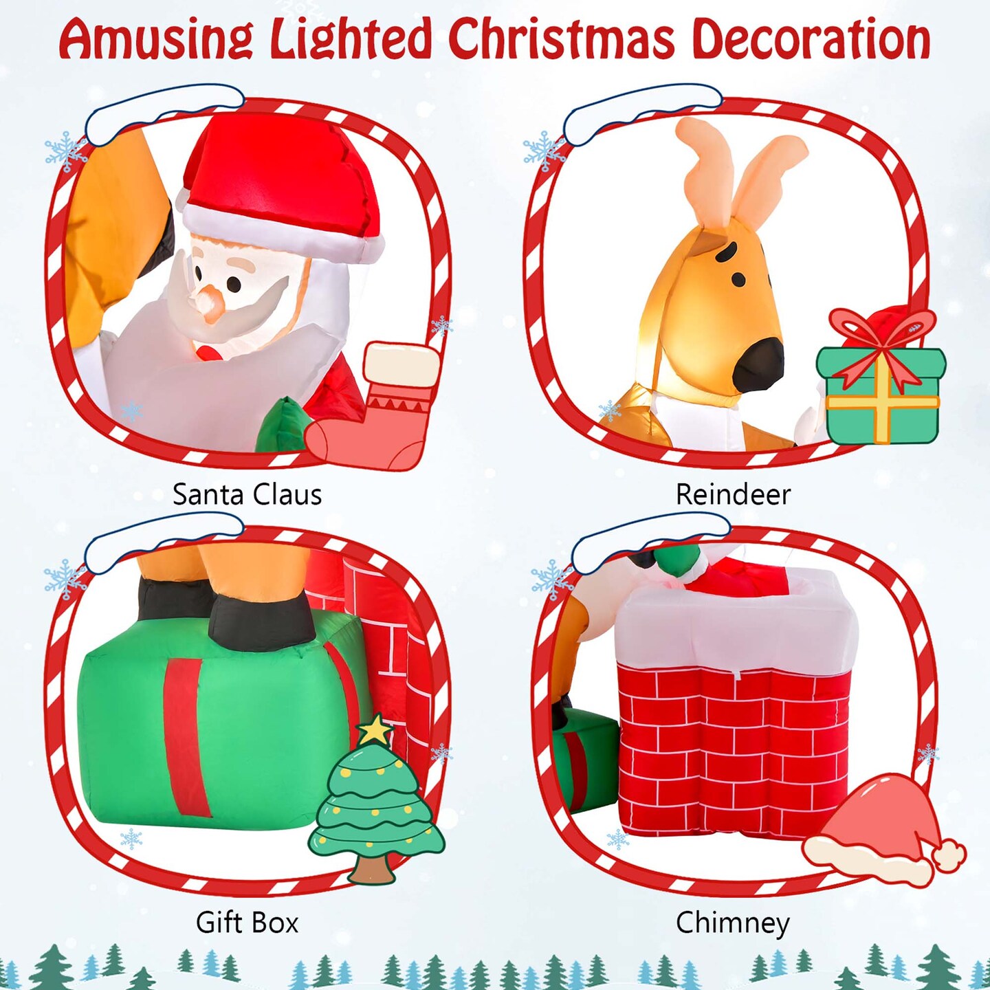 Costway 5 FT Christmas Inflatable Liftable Santa Claus Climbing Chimney Reindeer on Gift