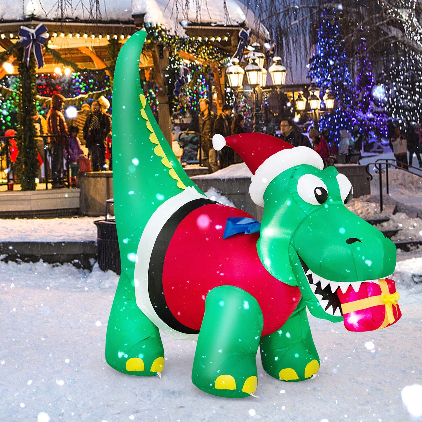 Costway 6FT Inflatable Christmas Dinosaur with LED Lights Gift Box &#x26; Blower Party Yard