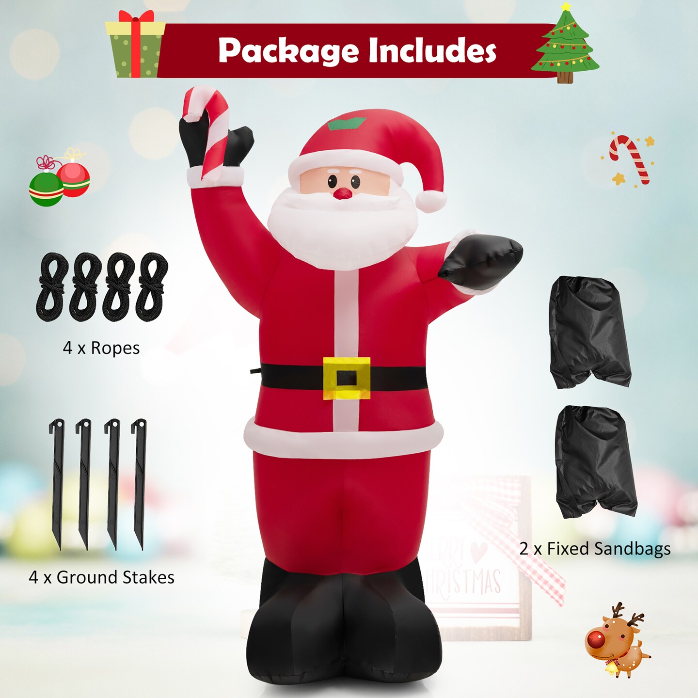Costway 8 FT Inflatable Santa Claus Holding Crutch Lollipop Blow-up Xmas Decoration