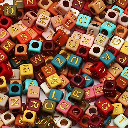 1000pcs Letter Beads Acrylic Bead Alphabet Letter A-Z Cube Beads for Jewelry Making, Bracelets, Necklaces, Key Chains (Gold Color-C)