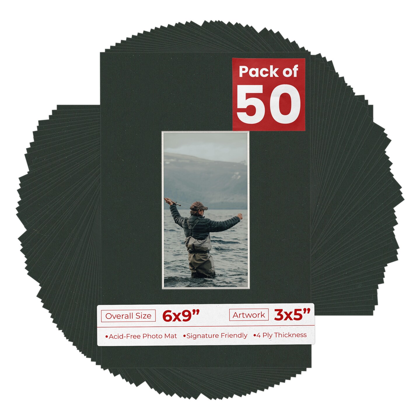 Textured Black Mat Board for 6x9 Frames - Fits 3x5 Photos, Color