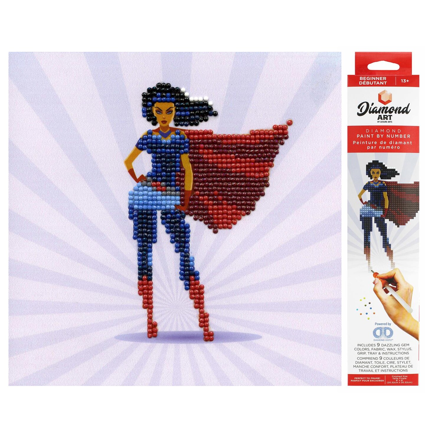 DIAMOND ART BY LEISURE ARTS Hero, 8"x8", Beginner Diamond Painting Kits for Adults, Diamond Art for Adults, Diamond Art Kit, Diamond Art Painting