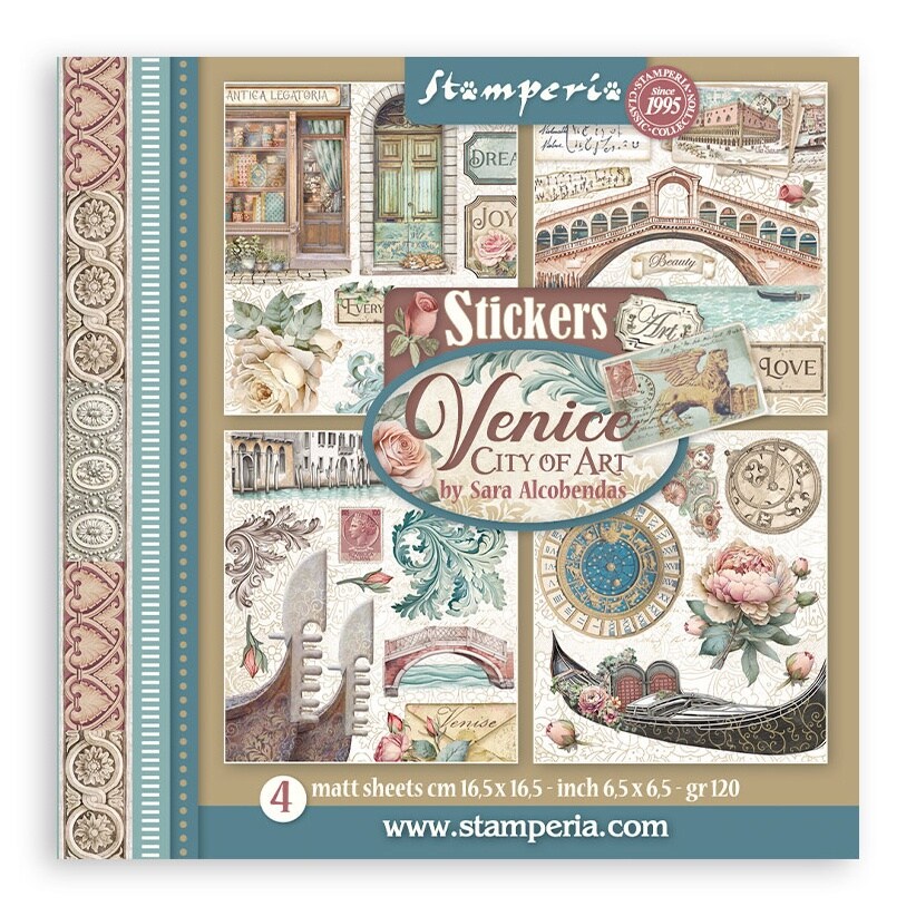 Stamperia Stickers 6.49&#x22;x6.49&#x22; 4 sheets-Venice City of Art