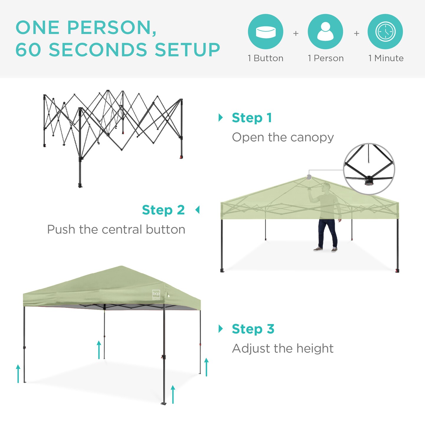 Best Choice Products 8x8ft Easy Setup Pop Up Canopy w/ 1-Button Setup, Wheeled Case, 4 Weight Bags