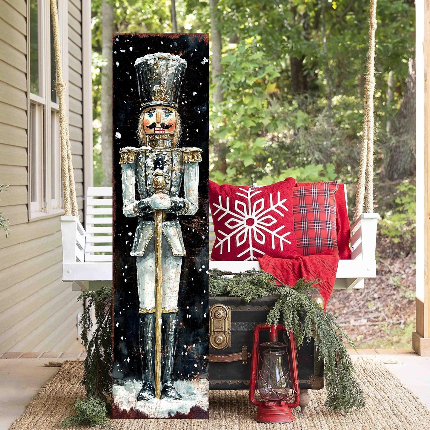48-inch Christmas Silver Nutcracker Porch Sign - Holiday Front