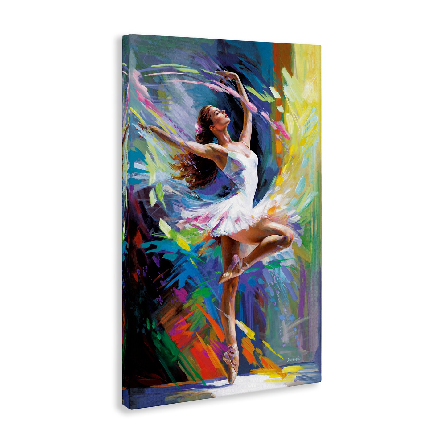Stupell Industries Bright Hued Dancing Ballerina Canvas Wall Art Design by Leon Devenice