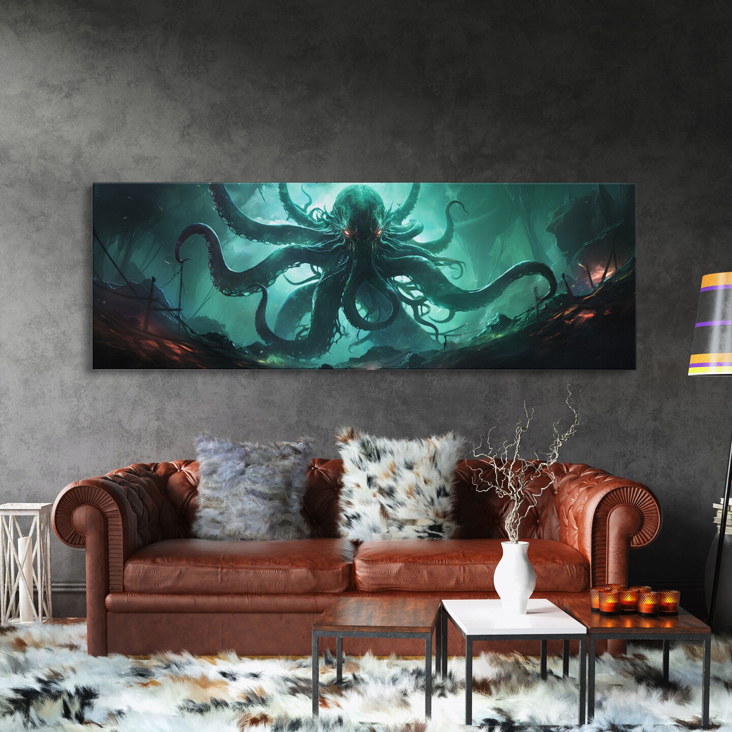 Rise of Cthulhu, Ocean, Boat, Cthulhu print, Monster canvas, Horror print, Lovecraft canvas, Geek room decor, H. P. online Lovecraft, Lovecraft art