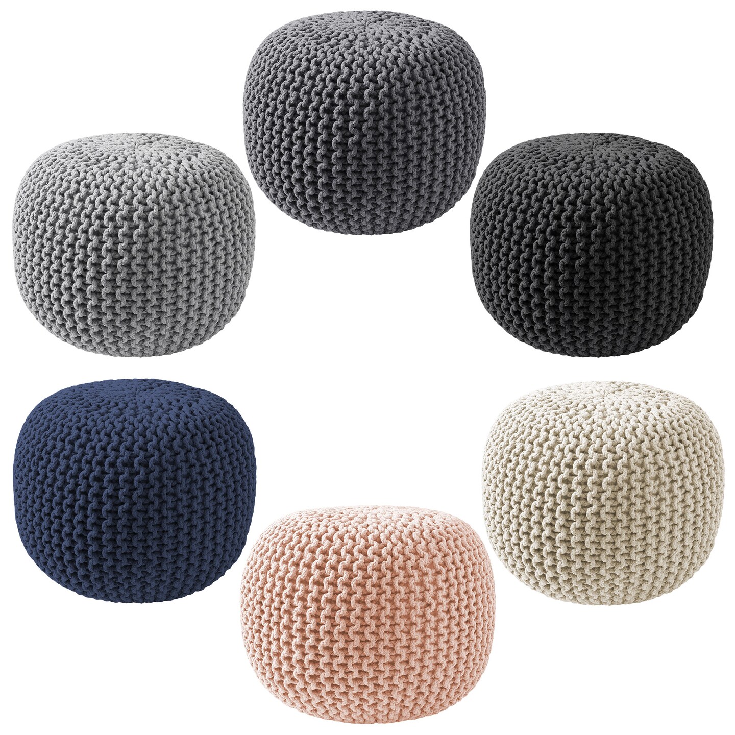 Casafield Pouf Ottomans, Cotton Knit Foot Stools, Boho Floor Pouffes for Living Room, Bedroom, Home Office